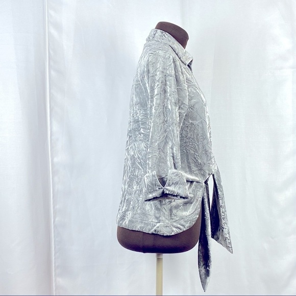 Mishca Crushed Velvet Tie Front Jacket in Striking Silver - Picture 3 of 7